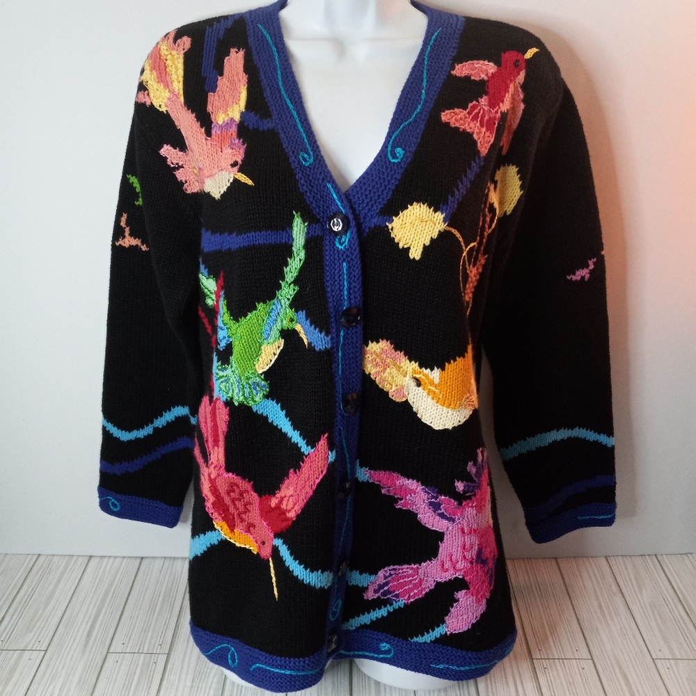 Vintage Storybook Knits Embellished Birds Sweater Cardigan